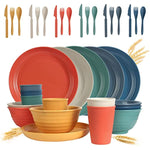 36 Piece Unbreakable Dinnerware Sets Reusable Wheat Straw Plates And Bowls Sets