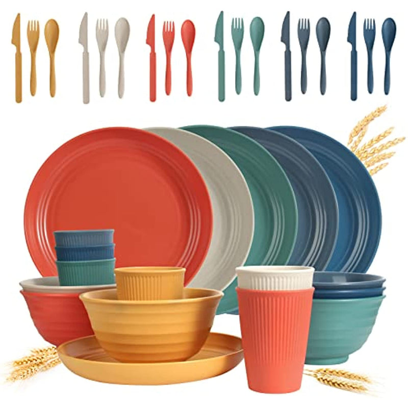 36 Piece Unbreakable Dinnerware Sets Reusable Wheat Straw Plates And Bowls Sets