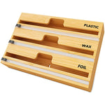 Bamboo Wrap Organizer with Cutter and Labels for Kitchen Storage Organization Holder for