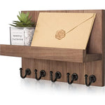 Elegant 5 Sturdy Key Hooks with Wooden Floating Shelf for Exclusive Designer Vintage Decor