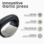 Garlic Press Stainless Steel With Free Silicone Garlic Peeler And Cleaning Brush