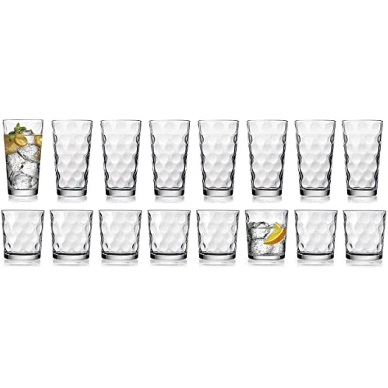 Glasses Set Of 16 8 Highball Glasses 17 Oz 8 Rocks Whiskey Glass Cups 13 Oz