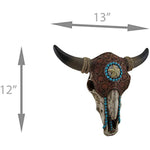 Turquoise Accent Southwestern Country Bull Cow Skull Hanging Wall Decor