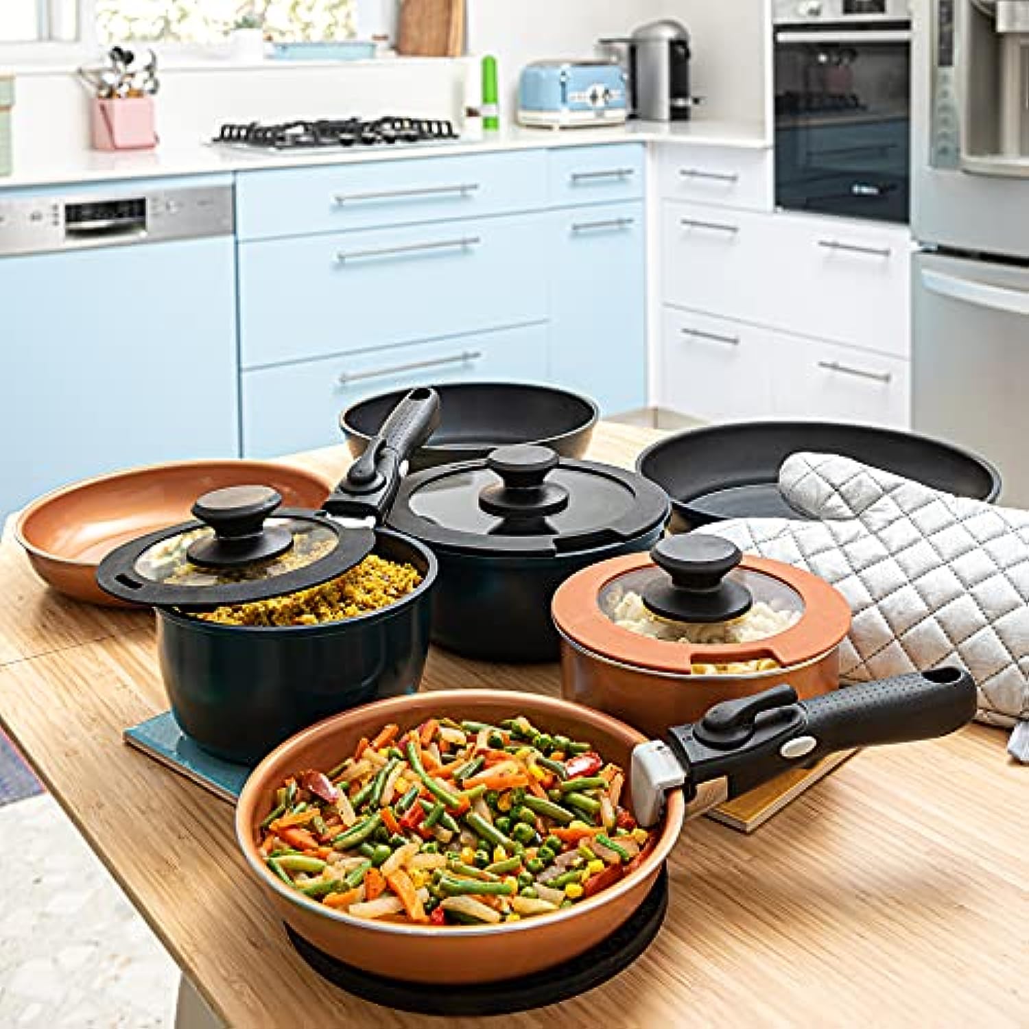 Removable Handle Cookware Induction Stackable Pots And Pans Set –  BlessMyBucket