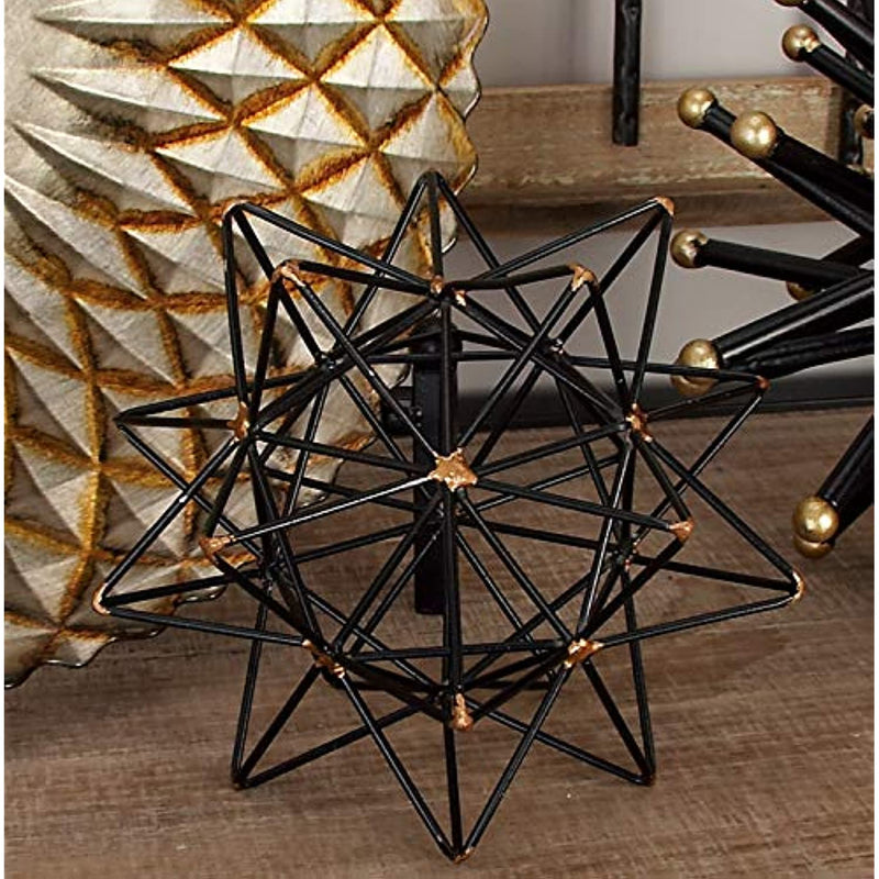 Metal Geometric Sculpture With Gold Accents 7 X 7 X 7 Black