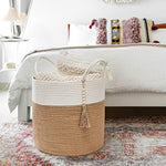 Decorative Rope Basket Wooden Bead Decoration with Handles