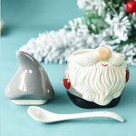 Santa Claus Porcelain Sugar Bowl Condiment Pot Salt Container With Lid And Spoon