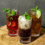 16Oz Ribbed Glassware Luxurious Glass Drinking Cups With Matching Straws