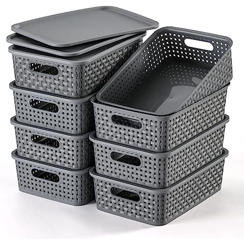 8 Pack Plastic Storage Baskets With Lids For Kitchen
