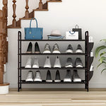 Metal Shoe Shelf Organizer With Side 8 Shoes Pockets