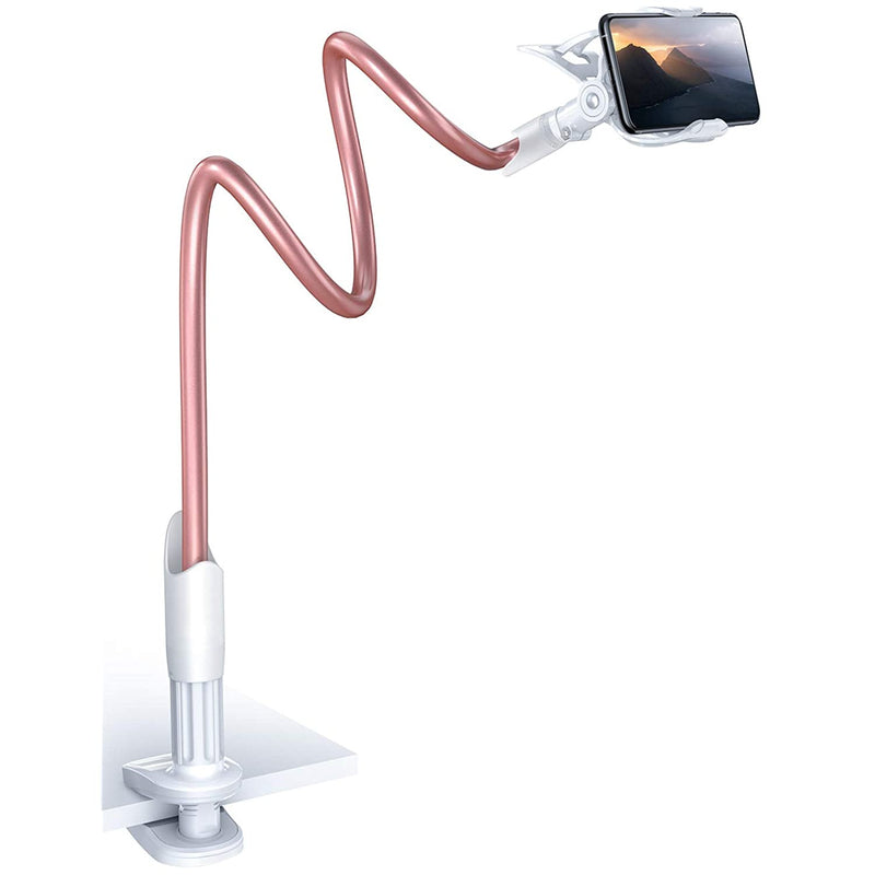 Gooseneck Bed Phone Holder Mount Flexible Long Arm Clip Clamp For Desk Bendy Lazy Arm Bracket Overhead Mount Stand Compatible With Phone 12 Mini 11 Pro Xs Max Xr X 8 7 6 Plus Rose Gold