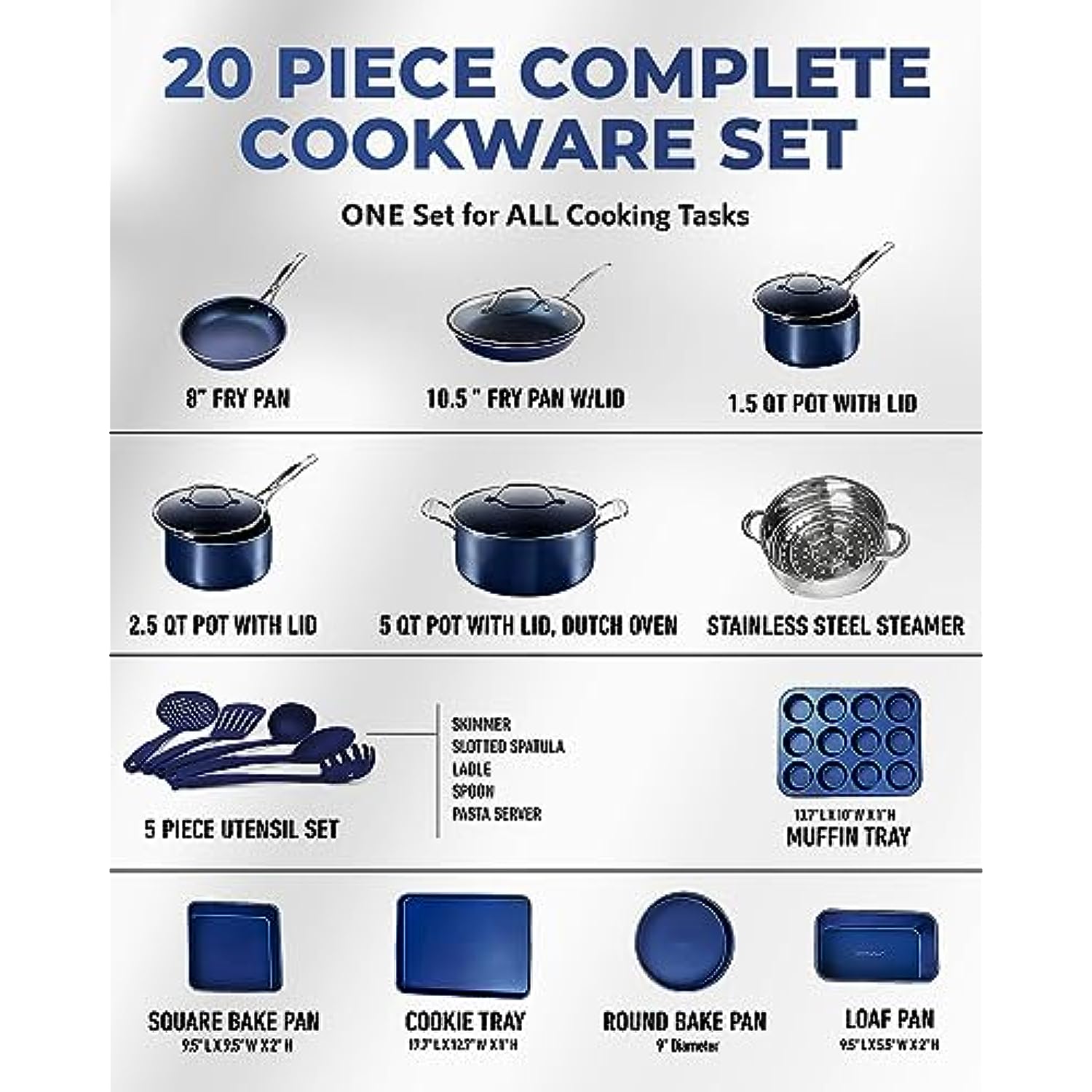 Granite Stone 20 Piece Complete Cookware + Bakeware Set with Ultra Non-Stick