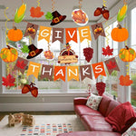 42Pcs Thanksgiving Decorations Pre-Assembled GIVE THANKS Banner Hanging Swirls for Indoor & Outdoor