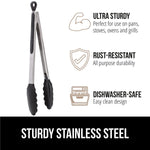 Stainless Steel Silicone Tongs For Cooking Set Of 2 Includes 7 And 9 Inch Locking Kitchen Tong Heat Resistant Tip Strong Grip For Meat Perfect For Nonstick Pans And Bbq Black