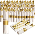 Wrapped Disposable Silverware Set With Forks Knives Spoons White Napkins For Dinner Party Wedding