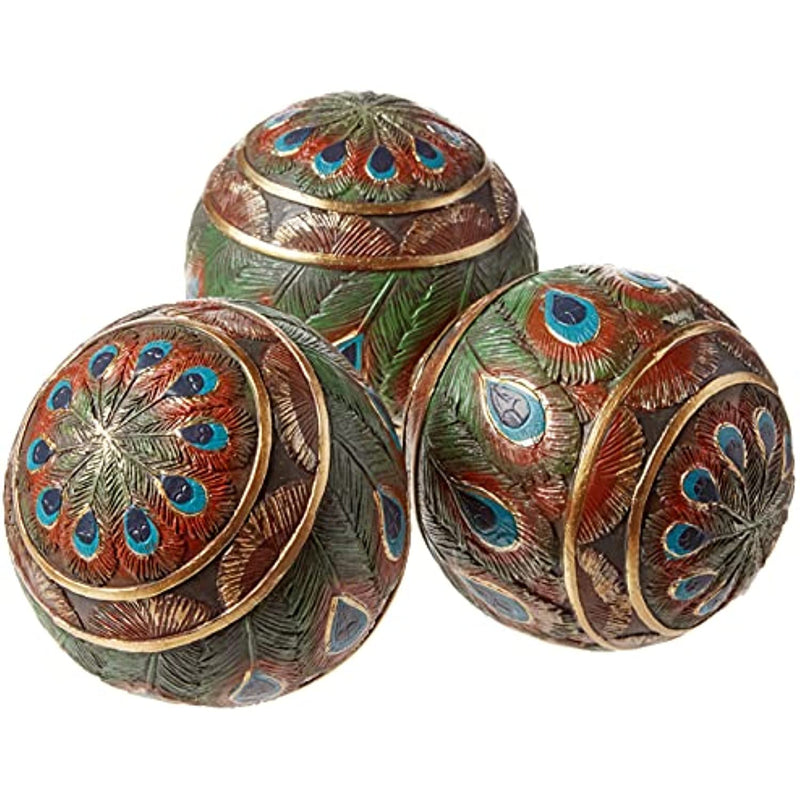 Peacock Feathered Orbs Decorative Accent Balls 3 Inch 3 Count