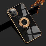 Omorro Compatible With Rose Gold Iphone 13 Pro Max Case For Women Girls Kickstand Ring Holder 360 Rotation Ring Glitter Plating Edge Work With Magnetic Mount Car Luxury Girly Slim Tpu Case Black