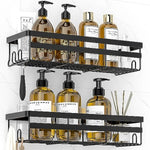 2 Pack Adhesive Black Bathroom Organizers With Hooks