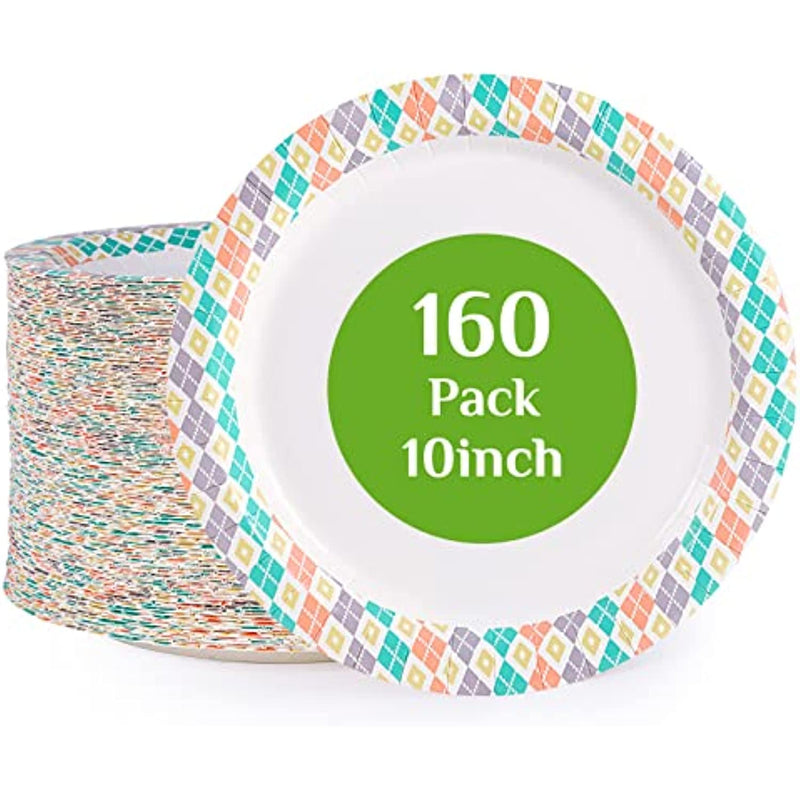160 Count Disposable Paper Plates For Everyday Use Cut Proof Soak Proof Coated Paper Dinner Plates