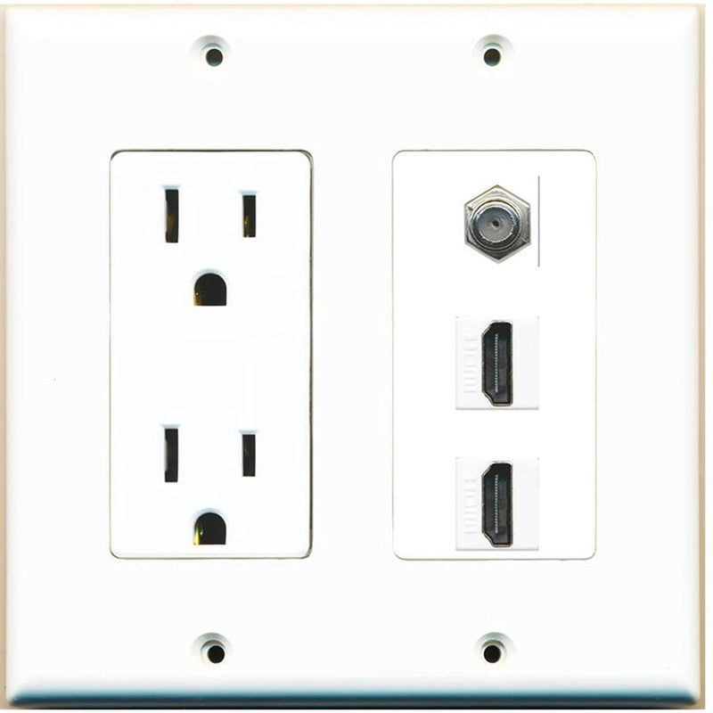 Riteav 15 Amp Power Outlet 2 Port Hdmi 1 Port Coax Decorative Wall Plate White