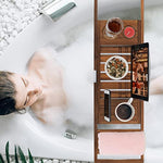 Expandable Bath Tray for Tub with Upgraded Wine Slots and Book Holde