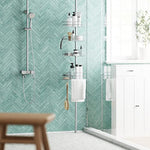 4 Adjustable Shelves with Towel Bar and Hooks with Tension Pole for Bath and Shower Storage
