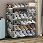 Metal Shoe Shelf Organizer With Side 8 Shoes Pockets