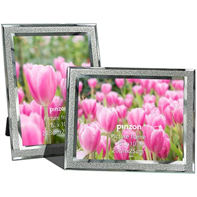 Silver Glass Table Desk Standing 10x8 Photo Frame, Set of 2