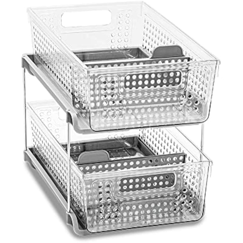 2 Tier Clear Organizer with Dividers, Multi-Purpose Slide-Out