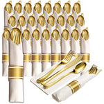 Wrapped Disposable Silverware Set With Forks Knives Spoons White Napkins For Dinner Party Wedding