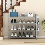 Metal Shoe Shelf Organizer With Side 8 Shoes Pockets