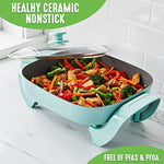 Healthy Ceramic Nonstick 12 5Qt Square Electric Skillet With Glass Lid