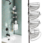4 Adjustable Shelves with Towel Bar and Hooks with Tension Pole for Bath and Shower Storage