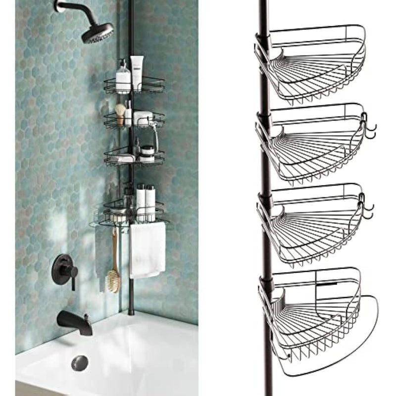 4-Tier Shower Corner Caddy Tension Pole Adjustable Bathroom Shelf Storage