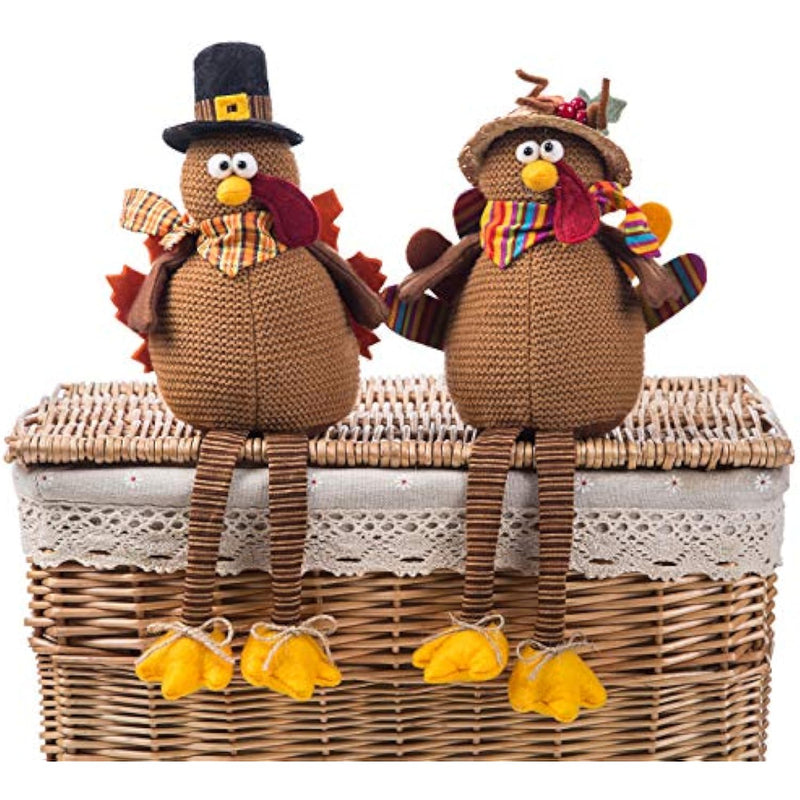 2 Pack Stuffed Turkey Couple Doll Thanksgiving Tabletop Decoration