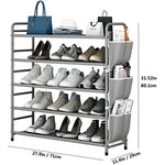 Metal Shoe Shelf Organizer With Side 8 Shoes Pockets
