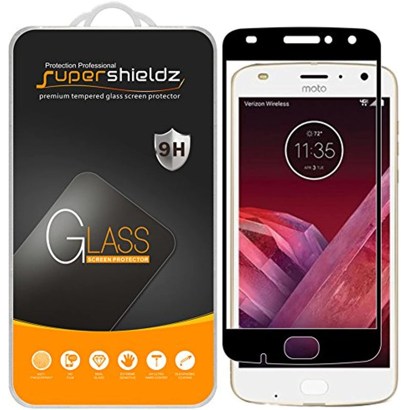 2 Pack Supershieldz Designed For Motorola Moto Z2 Play Tempered Glass Screen Protector Full Screen Coverage Anti Scratch Bubble Free Black