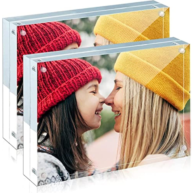 24mm Thick Frameless Clear Picture Frame, Free Standing Desktop Display Stand Acrylic Picture Frames