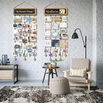 Collage Wall Decor Photo Display Wood Photo Board with 30 Clips Adjustable Twines and Blackboard for Multi Pictures Organizer