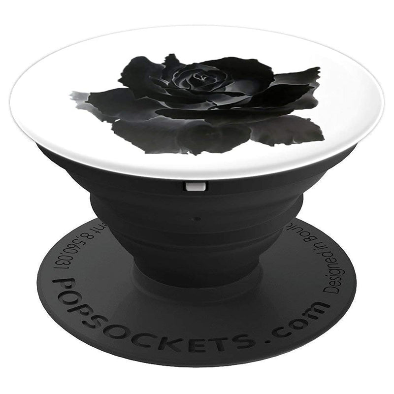 Black Rose Flower White Grip And Stand For Phones And Tablets