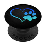 Turquoise Teal Blue Dog Paw Print Heart On Black Grip And Stand For Phones And Tablets