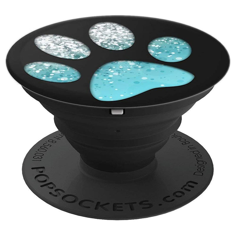 Silver Ice Blue Dog Paw Print On Black Pattern Grip And Stand For Phones And Tablets