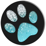 Silver Ice Blue Dog Paw Print On Black Pattern Grip And Stand For Phones And Tablets