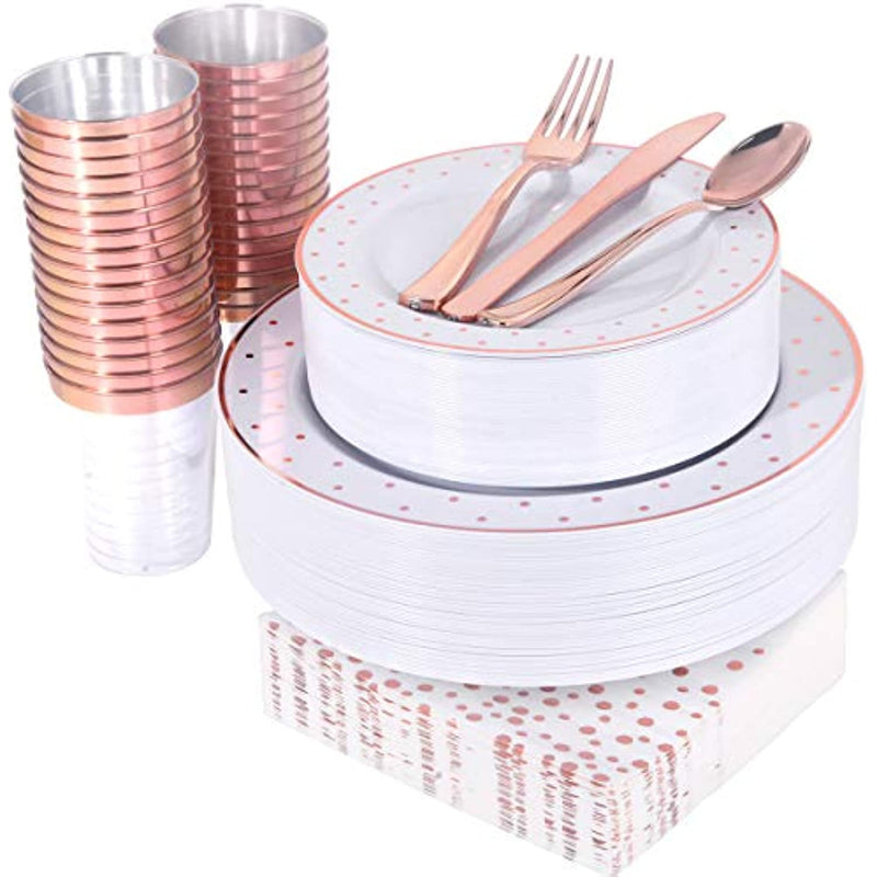 350 Pcs Dinnerware Disposable Rose Gold Dot Plates