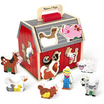 Wooden Take Along Sorting Barn Toy With Flip Up Roof And Handle 10 Wooden Farm Play Pieces