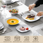 White Square Dinnerware Set Silver Rim