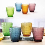Set Of 4 Diamond Colored Glass Cups For Holiday Decor Heavy Vintage Glassware 10 Oz