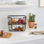 Stackable Metal Wire Rectangular Storage Basket Set For Kitchen or Bathroom, 2 Count