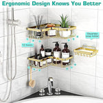 3-Pack Corner Adhesive Shower Caddy with Soap Holder and 12 Hooks