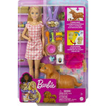 Blonde Doll With Mommy Dog 3 Newborn Puppies With Color Change Feature And Pet Accessories